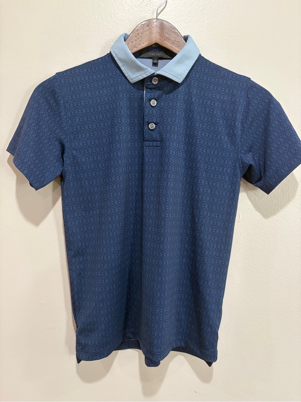 Greyson Kids Navy Polo with Light Blue Contrast Collar size L or 10 kids
